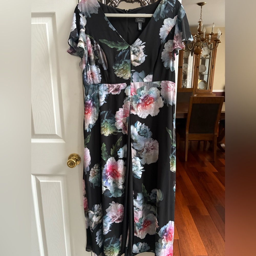 Adrianna Papell Black Floral Maxi jumpsuit